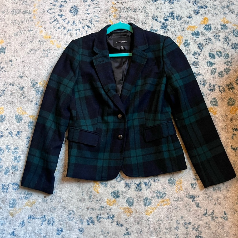 10P green plaid Banana Republic Blazer